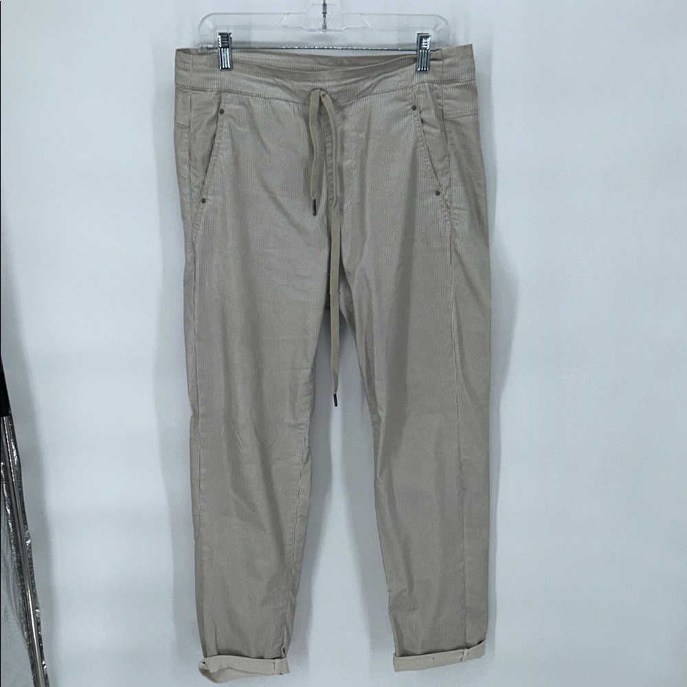 Alembika Striped Drawstring Tapered Pants Beige Size 3 Women Cotton Linen - Picture 2 of 14